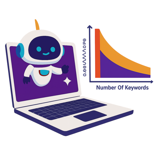 Friendly robot on laptop screen, alongside a graph illustrating AI ecommerce solutions from an ecommerce agency.