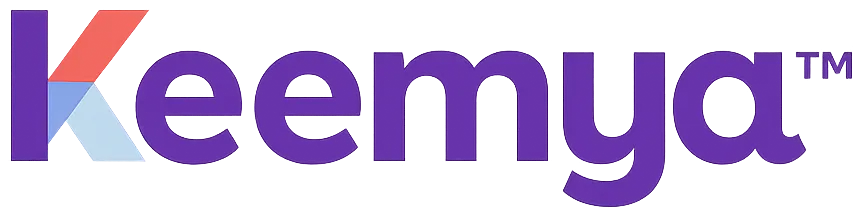 Keemya logo with purple lettering and a stylized K.