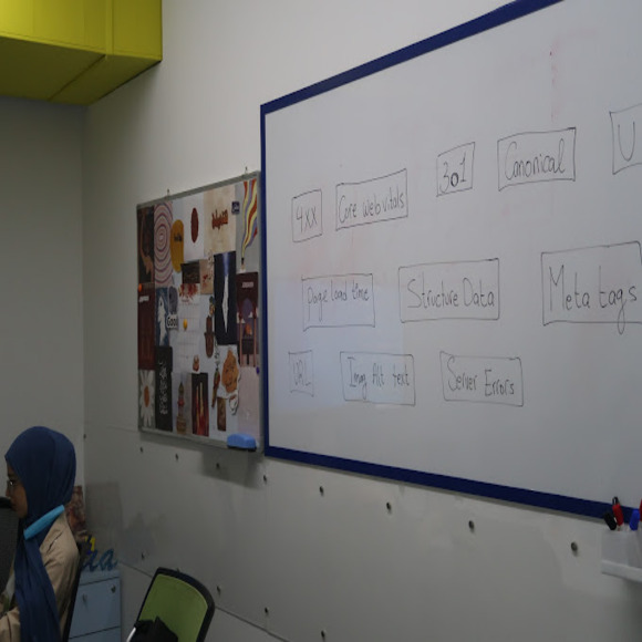 Whiteboard detailing SEO strategies, including Core Web Vitals, image alt text, and server errors. An ecommerce marketing company's approach to performance-based SEO.