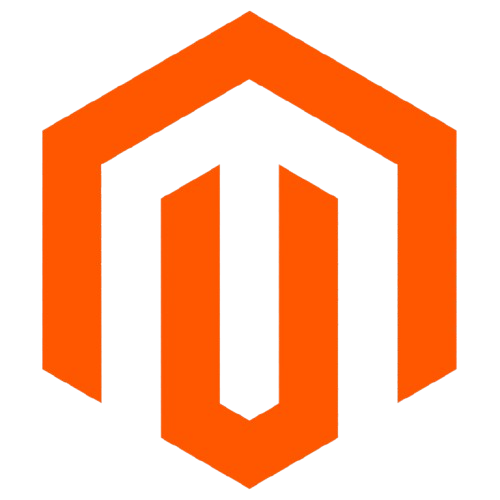 Magento logo: A vibrant orange hexagonal emblem signifying ecommerce solutions.